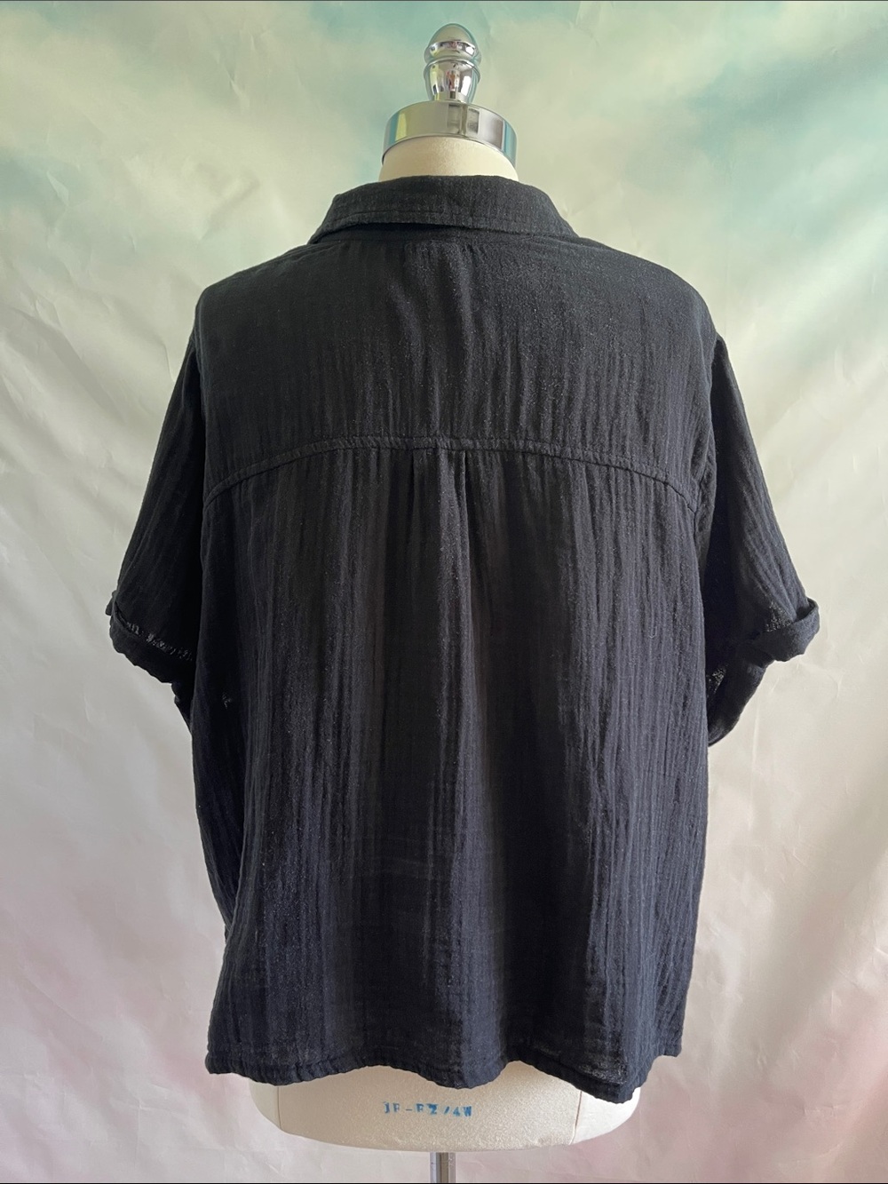 Old Navy Black Button-Front Short Sleeve Double Cotton Gauze Top XL - Picture 2 of 3